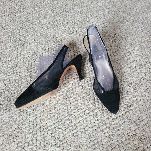 9 vintage heels, sheet and black suede, 3" heel, Italy, Saks Fifth Avenue - Picture 1 of 9